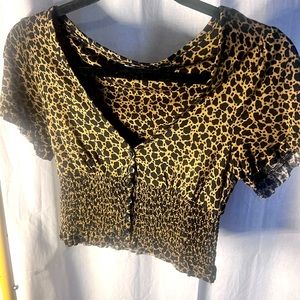 Leopard urban outfitters button down shirt crop top